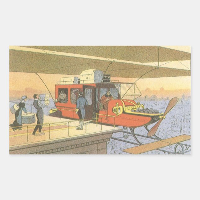Vintage Science Fiction Aeroplane Helicopter Limo Rectangular Sticker (Front)