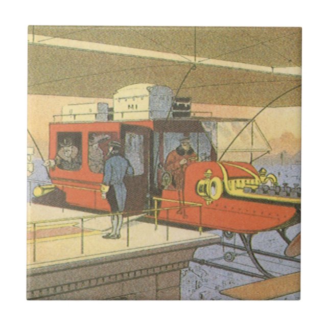 Vintage Science Fiction Aeroplane Helicopter Limo Tile (Front)