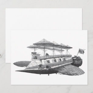 Vintage Science Fiction Airship Eclipse Invitation