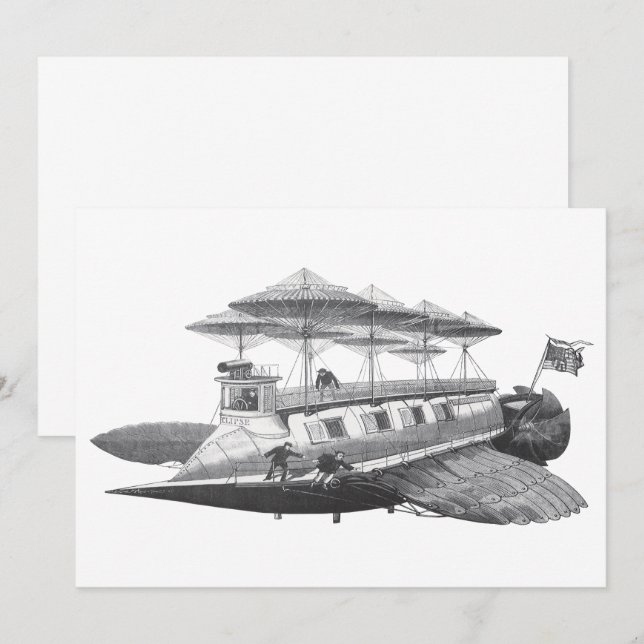 Vintage Science Fiction Airship Eclipse Invitation (Front/Back)