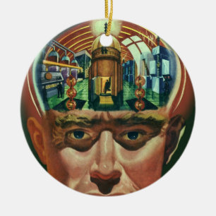 Vintage Science Fiction, Alien Brain in Laboratory Ceramic Tree Decoration