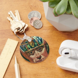 Vintage Science Fiction, Alien Brain in Laboratory Key Ring