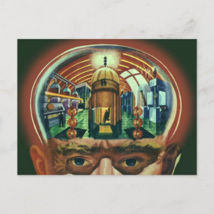 Vintage Science Fiction, Alien Brain in Laboratory Postcard