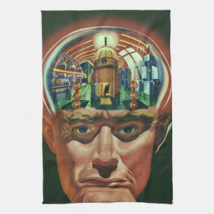 Vintage Science Fiction, Alien Brain in Laboratory Tea Towel