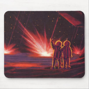 Vintage Science Fiction Alien Red Planet Explosion Mouse Mat