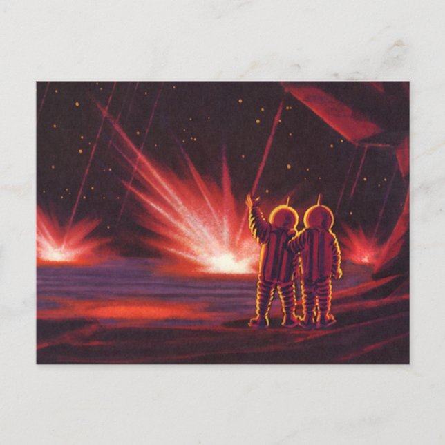 Vintage Science Fiction Alien Red Planet Explosion Postcard (Front)