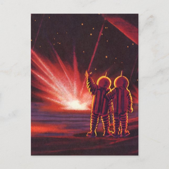 Vintage Science Fiction Alien Red Planet Explosion Postcard (Front)