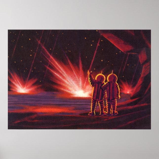 Vintage Science Fiction Alien Red Planet Explosion Poster (Front)