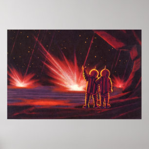 Vintage Science Fiction Alien Red Planet Explosion Poster