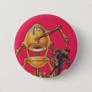 Vintage Science Fiction Alien Robot Captures Man 6 Cm Round Badge