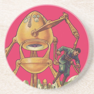 Vintage Science Fiction Alien Robot Captures Man Coaster