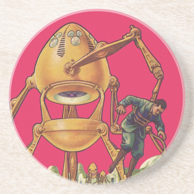Vintage Science Fiction Alien Robot Captures Man Coaster (Front)