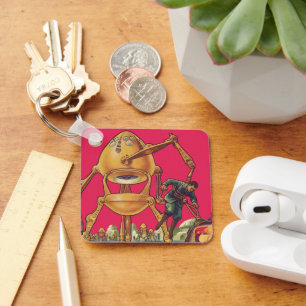 Vintage Science Fiction Alien Robot Captures Man Key Ring
