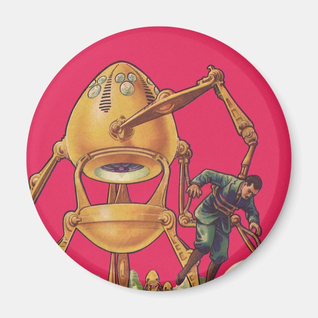 Vintage Science Fiction Alien Robot Captures Man Magnet (Front)