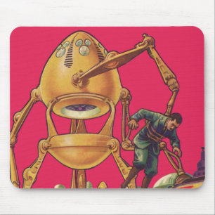 Vintage Science Fiction Alien Robot Captures Man Mouse Mat