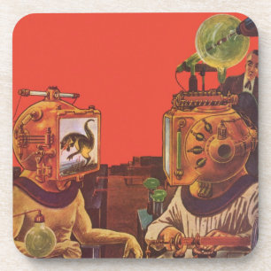 Vintage Science Fiction, Alien Steam Punk Helmets Coaster