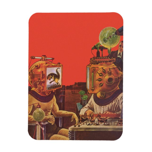 Vintage Science Fiction, Alien Steam Punk Helmets Magnet (Vertical)