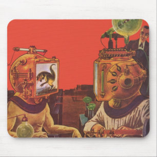 Vintage Science Fiction, Alien Steam Punk Helmets Mouse Mat