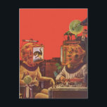 Vintage Science Fiction, Alien Steam Punk Helmets Postcard<br><div class="desc">Vintage illustration futuristic Science Fiction steampunk laboratory image. A classic 50s retro sci fi design featuring two people communicating in the future with video helmets. One of the helmets has a dinosaur in the screen. A scientist is in charge of the machines and leading the experiment.</div>