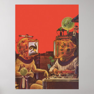 Vintage Science Fiction, Alien Steam Punk Helmets Poster
