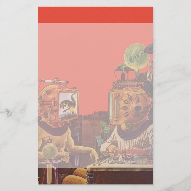 Vintage Science Fiction, Alien Steam Punk Helmets Stationery (Front)