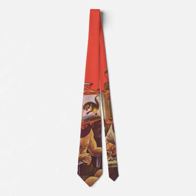 Vintage Science Fiction, Alien Steam Punk Helmets Tie (Front)