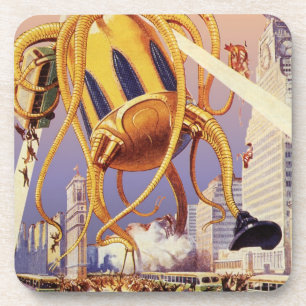 Vintage Science Fiction Alien War Invasion Octopus Coaster
