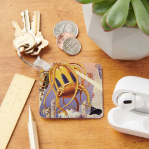 Vintage Science Fiction Alien War Invasion Octopus Key Ring