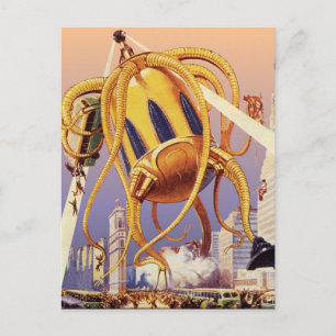 Vintage Science Fiction Alien War Invasion Octopus Postcard