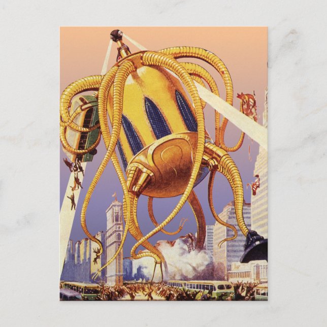 Vintage Science Fiction Alien War Invasion Octopus Postcard (Front)