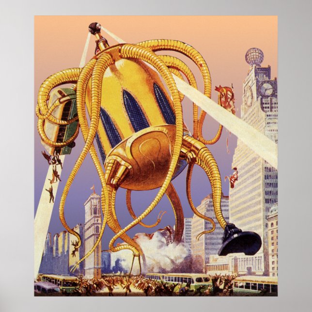 Vintage Science Fiction Alien War Invasion Octopus Poster (Front)