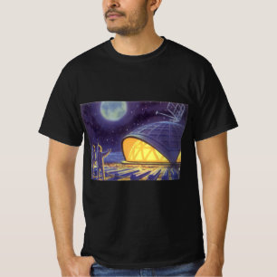 Vintage Science Fiction Aliens on Blue Planet Moon T-Shirt