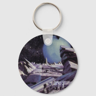 Vintage Science Fiction, Aliens on Moon in Space Key Ring