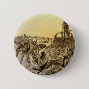 Vintage Science Fiction Aliens Planet Construction 6 Cm Round Badge