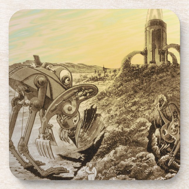 Vintage Science Fiction Aliens Planet Construction Coaster (Front)