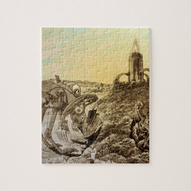 Vintage Science Fiction Aliens Planet Construction Jigsaw Puzzle (Vertical)