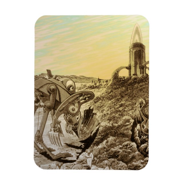 Vintage Science Fiction Aliens Planet Construction Magnet (Vertical)