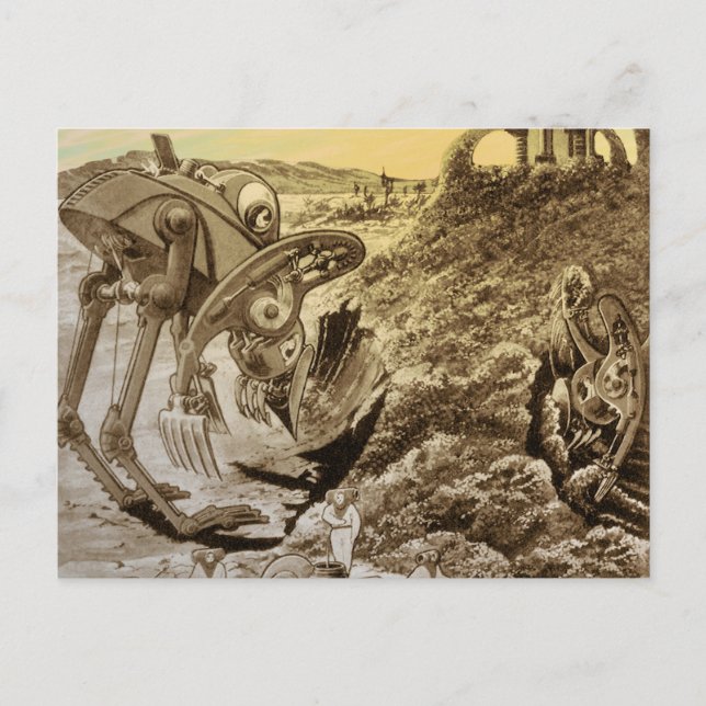 Vintage Science Fiction Aliens Planet Construction Postcard (Front)