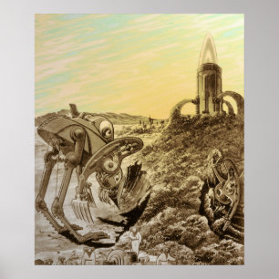 Vintage Science Fiction Aliens Planet Construction Poster