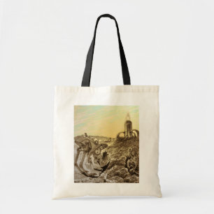 Vintage Science Fiction Aliens Planet Construction Tote Bag