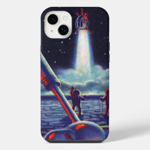 Vintage Science Fiction Aliens Wave to Rocket iPhone 14 Plus Case