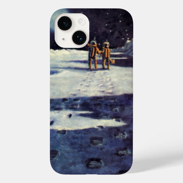 Vintage Science Fiction Astronaut Aliens on Moon Case-Mate iPhone Case (Back)
