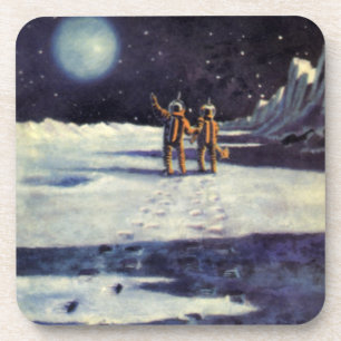 Vintage Science Fiction Astronaut Aliens on Moon Coaster