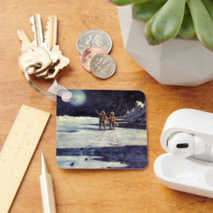 Vintage Science Fiction Astronaut Aliens on Moon Key Ring