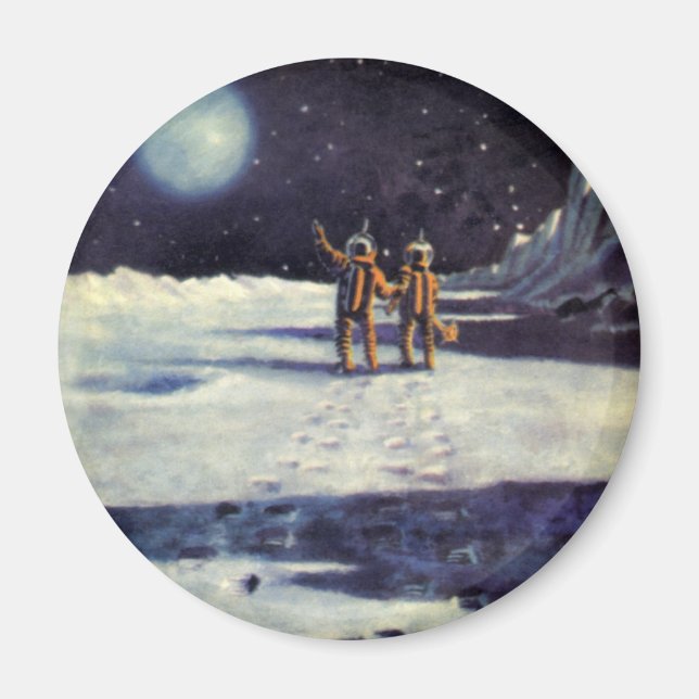 Vintage Science Fiction Astronaut Aliens on Moon Magnet (Front)