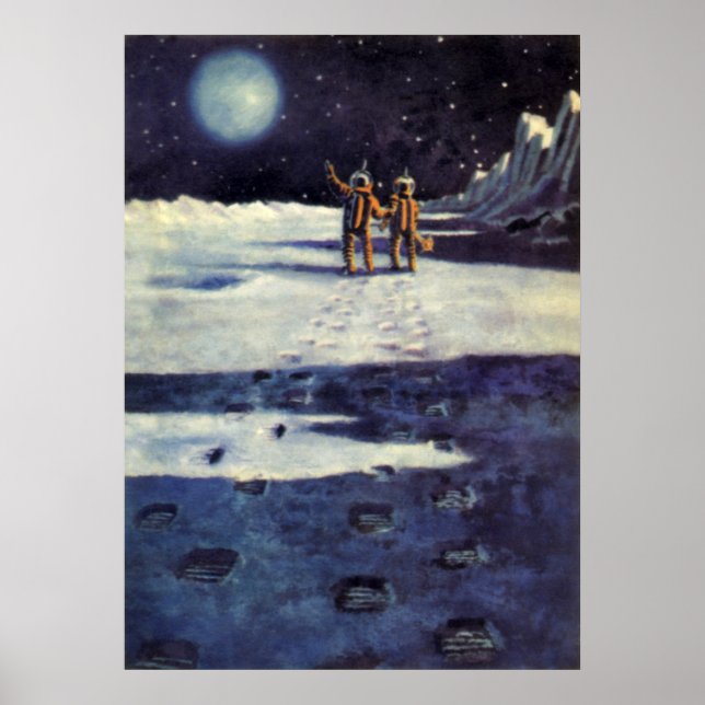 Vintage Science Fiction Astronaut Aliens on Moon Poster (Front)