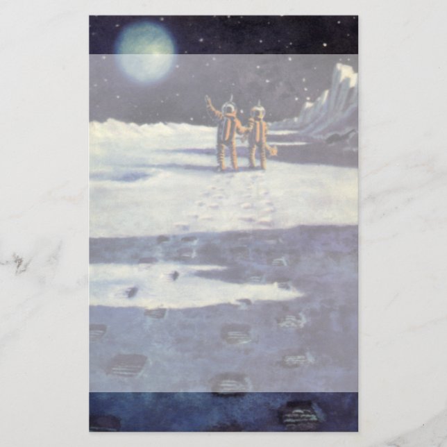 Vintage Science Fiction Astronaut Aliens on Moon Stationery (Front)