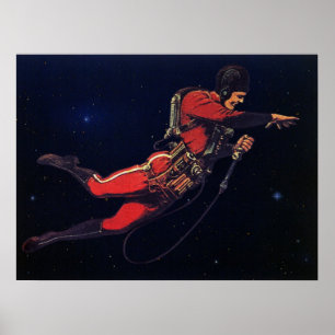 Vintage Science Fiction Astronaut in Outer Space Poster