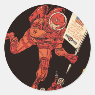 Vintage Science Fiction, Astronaut Moon Landing Classic Round Sticker