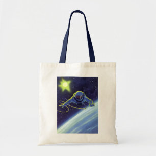 Vintage Science Fiction Astronaut on a Space Walk Tote Bag